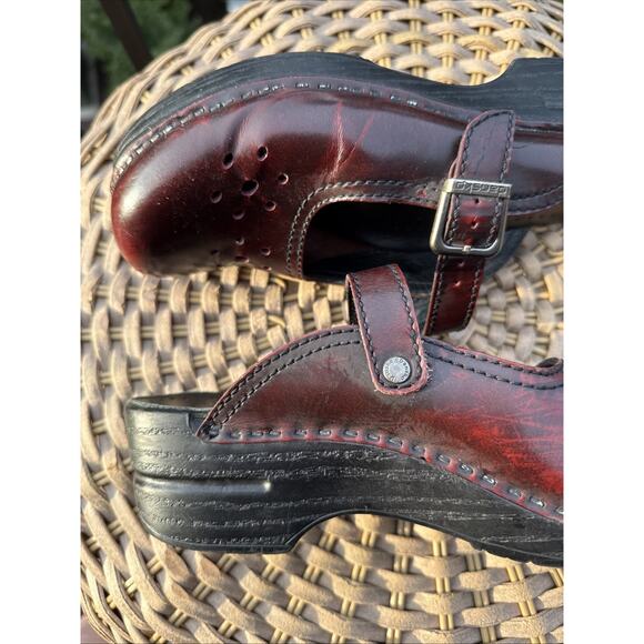 Dansko Mary Jane Mules Clogs Shoes Women's Size 38 EU 8 US Burgundy Leather - Picture 11 of 16